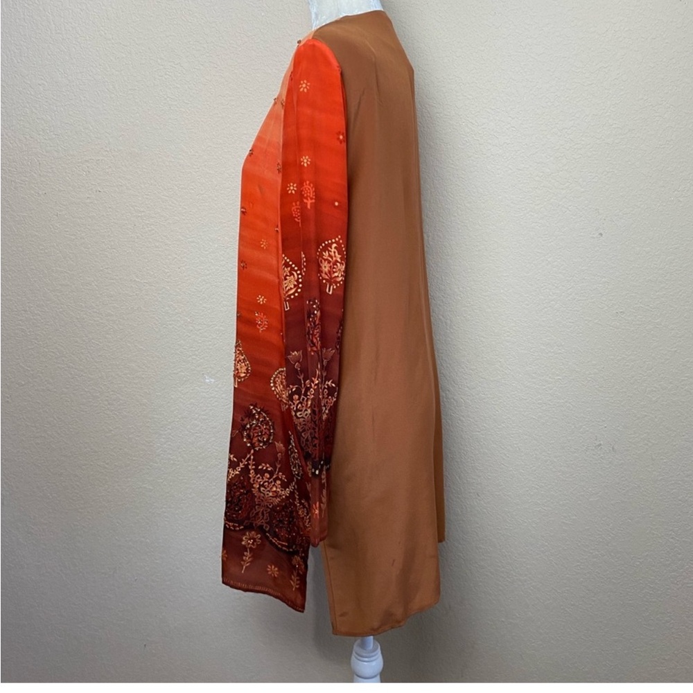 Vintage Diane Gilman Orange & Rust Sequin Button Front Tunic Top Size Medium - Picture 6 of 8
